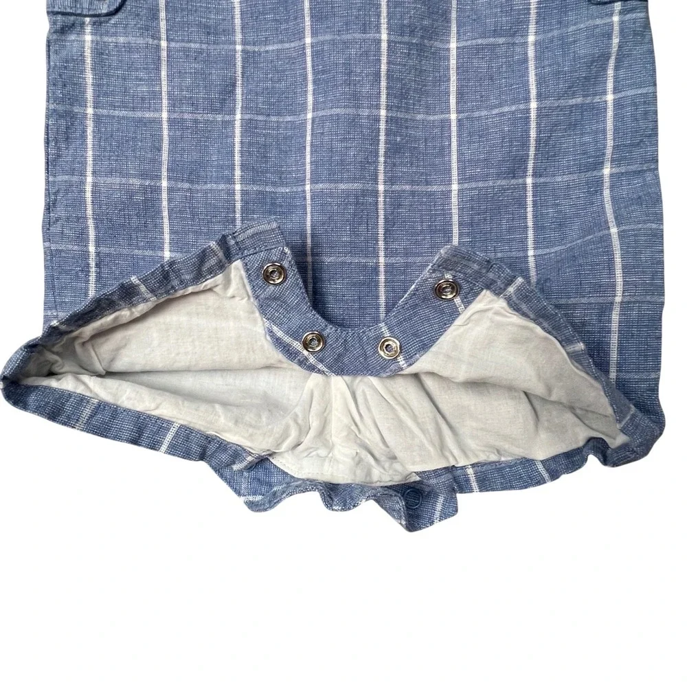 Janie and Jack Blue Windowpane‎ Plaid Linen Blend Romper Shortall 0-3 Months